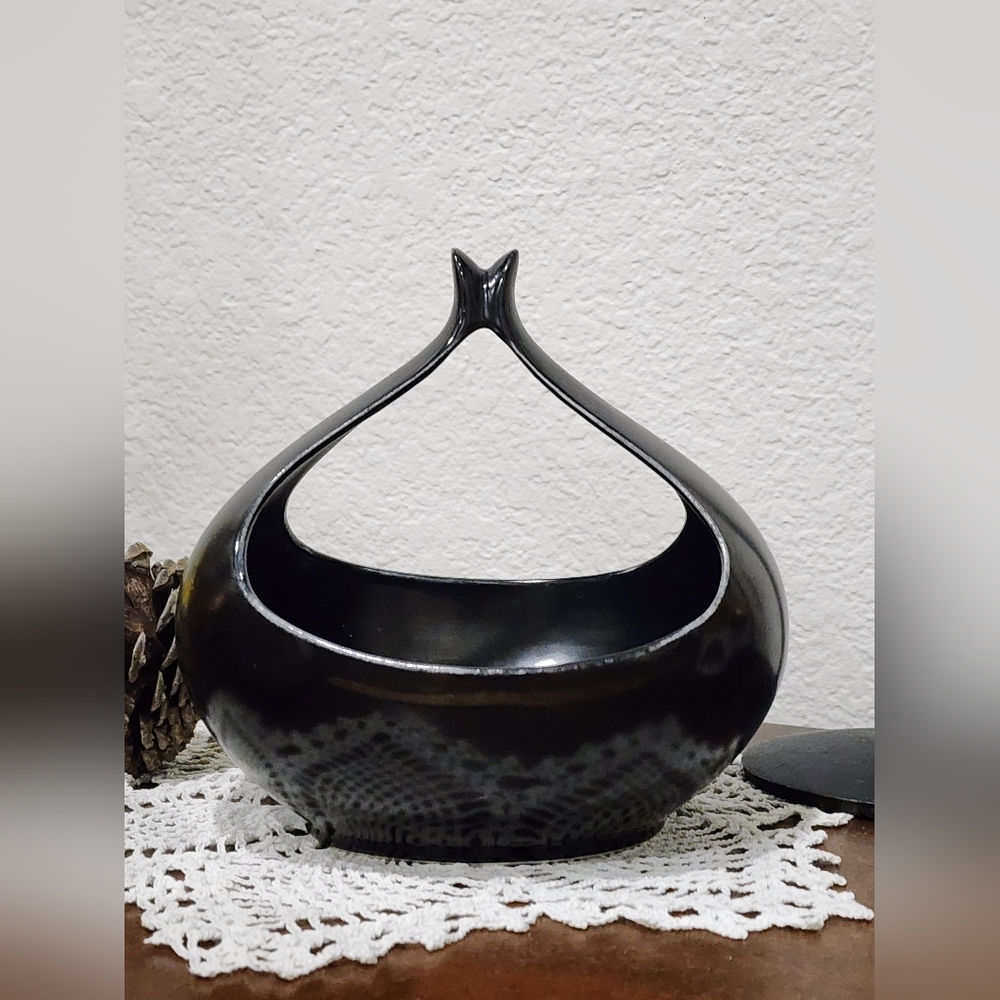 Vintage Eva Zeisel for Hallcraft Satin Black Sauce Boat - MCM Designer Ceramic
